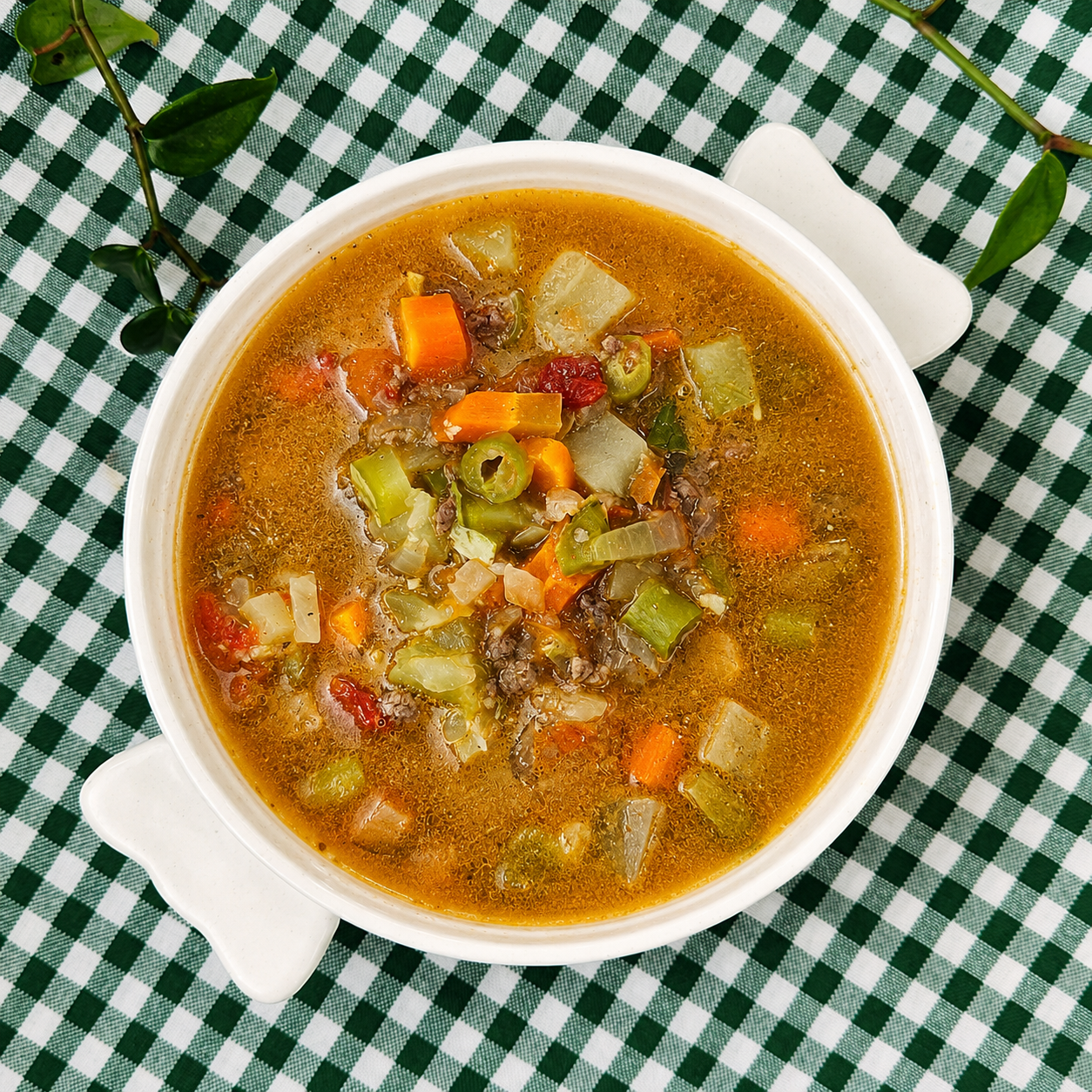 Sopa de Legumes com Carne Moída e Pega Marido